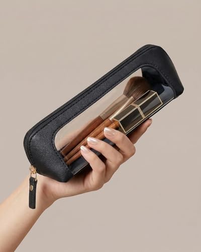 LETGO Clear Makeup Bag Travel Toiletry Bag for Women,Small Cosmetic Bags Cute Clear PVC Makeup Pouch for Purse Waterproof Comestic Zipper Bag Pencil Case Accessory Bag (Slim, Black) - color: Black, style: Slim