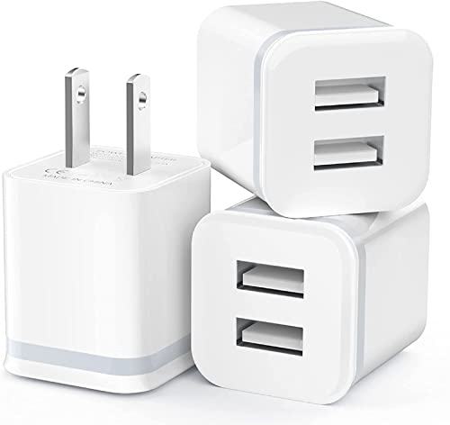 USB Wall Charger, LUOATIP 3-Pack 2.1A 5V Dual Port Cube Power Adapter Plug Block Charging Box Brick for iPhone 14 13 12 11 Pro Max SE XS XR X 8 7 6 6S Plus, Galaxy, LG, Moto, Android Phones