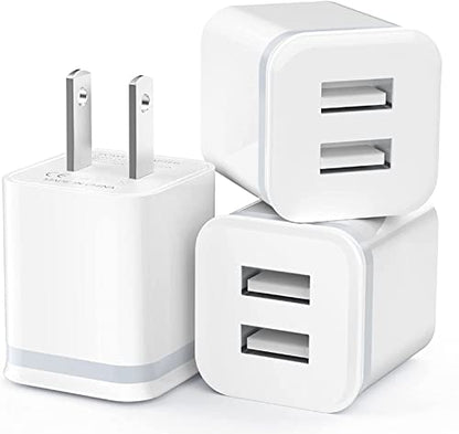 USB Wall Charger, LUOATIP 3-Pack 2.1A 5V Dual Port Cube Power Adapter Plug Block Charging Box Brick for iPhone 14 13 12 11 Pro Max SE XS XR X 8 7 6 6S Plus, Galaxy, LG, Moto, Android Phones