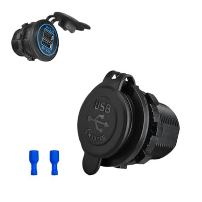 4.2A Dual USB Charger Socket, Waterproof Power Outlet 12V/24V 2.1A & 2.1A Quick Charge Socket, USB Charger Socket with Cap for Car Golf Cart Mobile RV ATV Truck Marine Boat (Blue) - color: Blue