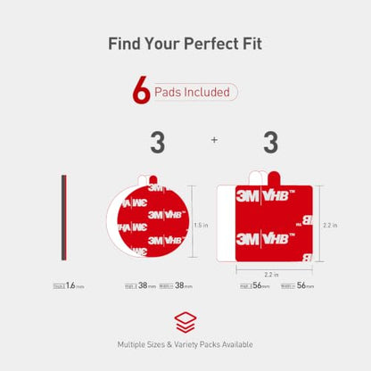 3M Double Sided Pads, Heavy Duty, 3 Square & 3 Round Adhesive Pad, 6 Pack - size: 2.2"×2.2"+1.5"(6 Pack), style: Variety Pack