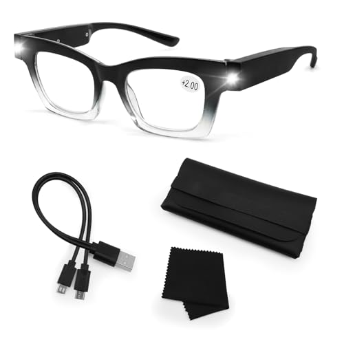 Magnifying Glasses with Light Rechargeable Reading Glasses Lighted Magnifier Eyeglasses Readers with Lights for Men
