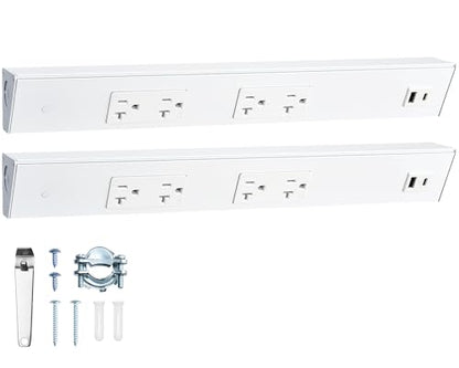 SURAIELEC 2-Pack Under Cabinet Hardwired Power Strip, 16 inch, Pre-Wired - color: White, size: 2 Pack