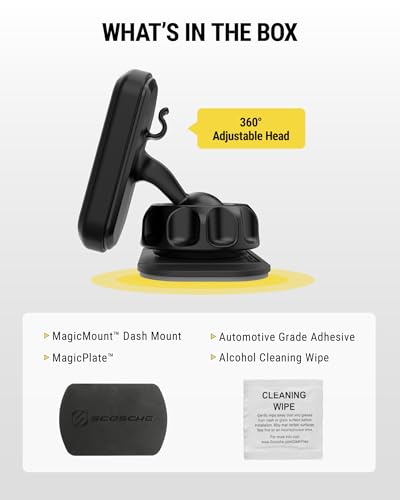 Scosche MAGKIT MagicMount Magnetic Car Phone Mount for Dashboard, 360° Adjustable Magnet Head, Universal Cell Phone Holder for Car, Compatible with iPhone, Samsung, and All Devices (Pack of 2) - size: 2 Pack, style: Dash