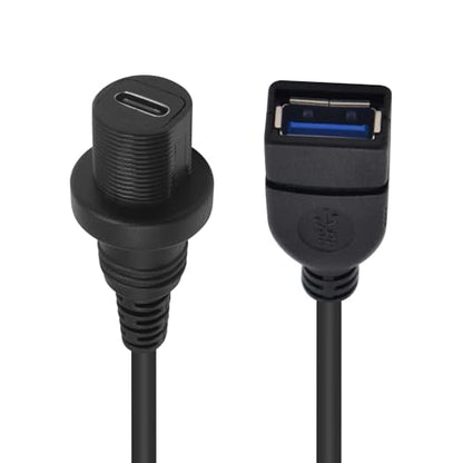 Duttek USB Type C to USB3.0 Panel Flush Waterproof Cable, USB 3.0 Female to Type C 3.0 Female Car Mount Dash Flush Waterproof Extension Cable for Car, Boat, Motorcycle (1FT/30CM) - style: USB C Feamle to USB 3.0 Female