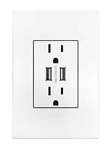 Legrand adorne Dual-USB Multi-Outlet (White Finish), ARTRUSB153W4 - color: White