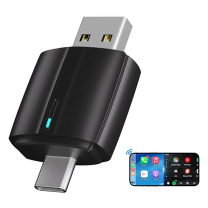 Wireless Apple CarPlay Adapter for iPhone: Mini Bluetooth Android Auto Car Dongle with USB-A Type-C