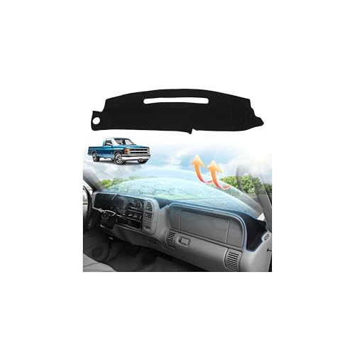 CARTIST Black Dash Cover for 1997-2000 Chevy Chevrolet Silverado&GMC C/K 1500 2500 3500,1997-1999 Tahoe Yukon Suburban Anti-Slip UV Protection Dashboard Cover Mat - color: 2)97-20 Silverado(Black)