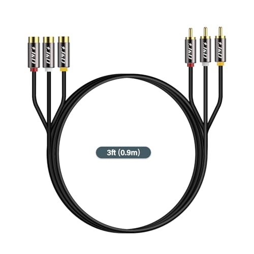 J&D AV Extension Cable, Gold Plated Copper Shell Heavy Duty 3 RCA Male to Female Stereo Audio Video Extension Cable, Composite Extension Video Cord for DVD, CD, TV, 3 Feet/0.9 Meter (Pack of 2) - size: 3 Feet (Pack of 2)