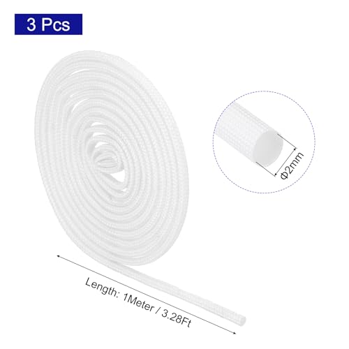 MECCANIXITY 3Pcs Wire Insulation Braid Fire Sleeve,3.28Ft-2mm ID White, High Temp Silicone Coated Fiberglass Sleeving for Automotive Hose Lines Electrical Wiring - color: White, size: 3.28Ft-2mm