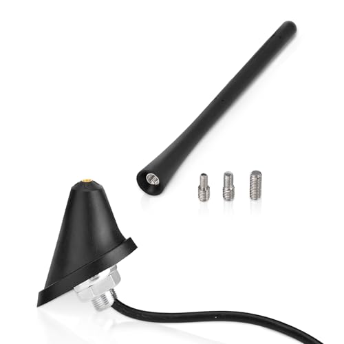 Eightwood Universal AM FM Car Radio Rubber Antenna 7in with Mounting Base - color: antenna mast+base