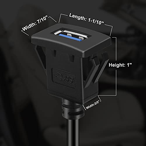 Square Single Port USB 3.0 Panel Flush Mount Extension Cable 3ft - size: 3ft
