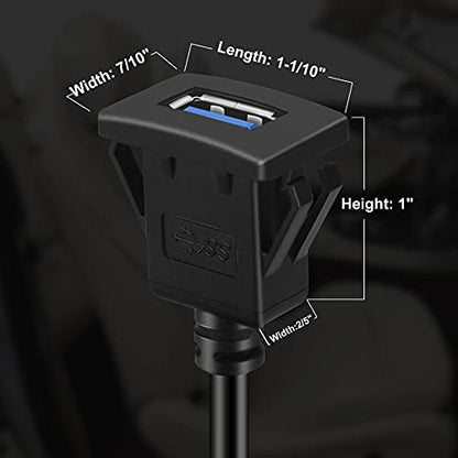 Square Single Port USB 3.0 Panel Flush Mount Extension Cable 3ft - size: 3ft