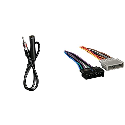 Metra 44-EC18 18-Inch Antenna Extension Cable & Metra 70-1817 Radio Wiring Harness for Chrysler/Jeep 1984-2006 Harness - style: Cable + Wiring Harness