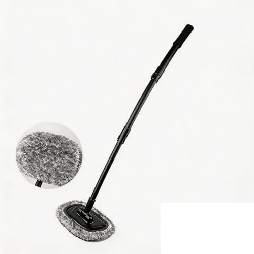 57'' Car Wash Brush with Long Handle Chenille Microfiber Car Wash Kit Mitt Retractable Bent Pole Car Wash Mop for Cars RV Truck Boat (Black-1) - color: Black-1