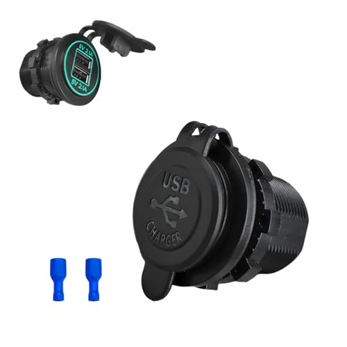 4.2A Dual USB Charger Socket, Waterproof Power Outlet 12V/24V 2.1A & 2.1A Quick Charge Socket, USB Charger Socket with Cap for Car Golf Cart Mobile RV ATV Truck Marine Boat (Green) - color: Green