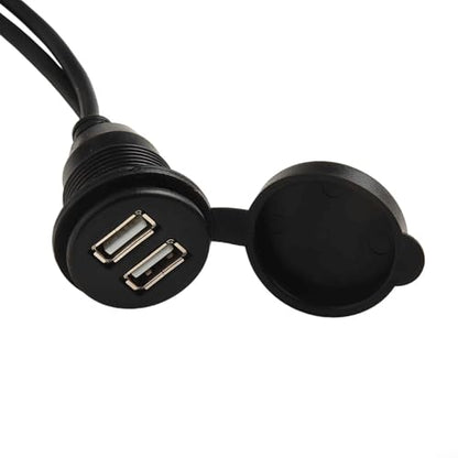 Car Dashboard Dual USB Panel Interface Extension Cable Adapter, 4+6 Pin Audio Port, 145Cm Black Flush Mount Socket