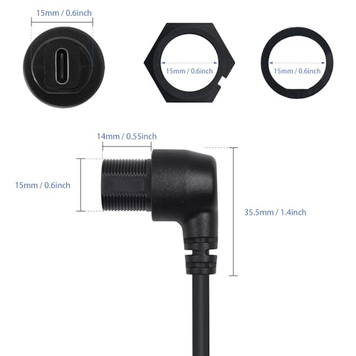 Duttek USB 3.0 to Type C Waterproof Extension Cable, Flush Mount, 1FT/30CM, for Car, Boat, Motorcycle - style: 90 Degree USB C Female to USB Female