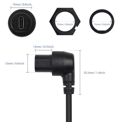Duttek USB 3.0 to Type C Waterproof Extension Cable, Flush Mount, 1FT/30CM, for Car, Boat, Motorcycle - style: 90 Degree USB C Female to USB Female