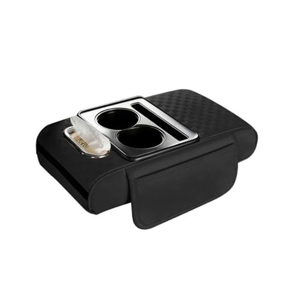 Car Center Console Armrest Pillow, 5-in-1 Armrest Box Cover with Cup Phone Holder & Storage Pocket Tissue Box, Multifunctional Auto Middle Console Arm Rest Protector, Universal Fit (Black) - color: Black