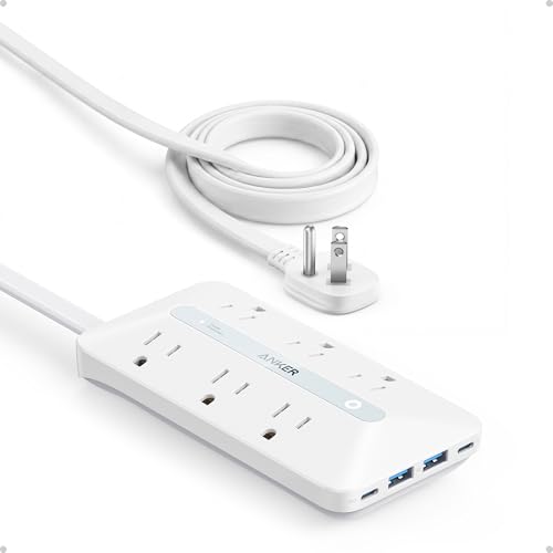 Anker Power Strip with 300J Surge Protector, 10ft Outlet Extender, 20W, 6AC - color: White, size: 10FT