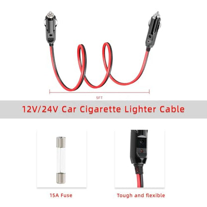 ELFCULB Male to Male Cigarette Lighter Cable 14AWG 5FT - color: 12V Male to Male, size: 5FT