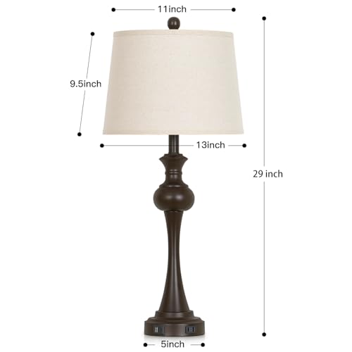 CINSARY Brown Table Lamp for Living Room, 29" Bedside Lamp with USB C+A - color: Brown-1Pack