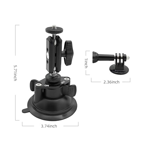 Double Layer Suction Cup Mount with Double Ball Head Magic Arm, 1/4" Screw 360° Rotating Camera Mount Compatible with GoPro Hero, Insta360 X3, DJI Osmo, Action Camera, Phones for Car Windshield