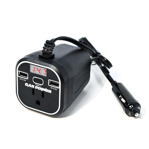 FAMIDGE 200W Car Power Inverter, Car Inverter 12v to 110v, Car Outlet Adapter with Dual USB and Type-C, Car Outlet Adapter for Plug Outlet, Laptop, White - color: 200W Stable Pro White, size: Small