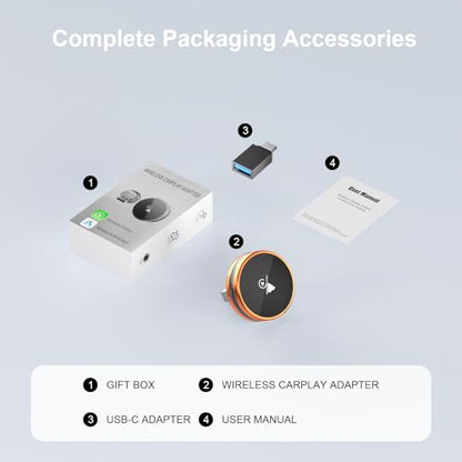 2-in-1 Wireless CarPlay Adapter for iPhone & Android Device, CarPlay Dongle Convert Wired to Wireless, Bluetooth & Wi-Fi, Plug & Play, Zero Latency, Compatible with USB/USB-C (Orange) - color: Orange
