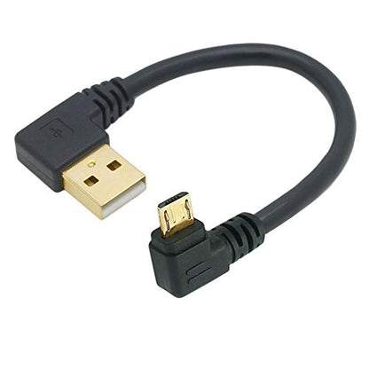Micro USB Right Angle 90 Degree Cable Charging Extension Micro-B Male to USB2.0 Cable Data line with Gold Plated Connector Left/Right Angled 5.9inch (0.15m)