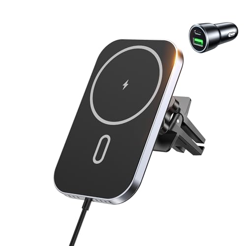Mukiya for MagSafe Car Mount Charger with Adapter, 360° Rotation Magnetic Wireless iPhone Car Charger for Air Vent, Compatible with iPhone 17/16/15/14/13/12 Series, Gifts for Husband/Men - color: Black