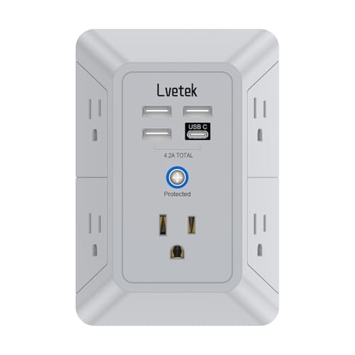 Outlet Extender, Surge Protector Outlet with 5-Multi Plug Outlet and 4 USB Ports(1 USB C), 3-Sided 1680J Power Strip Wall Charger, Multiple-Plug Outlet Splitter for Home Travel Office,ETL Listed,Grey - color: Grey, size: 3U1C