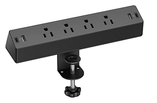 Desk Clamp Power Strip, 4 AC Outlets 4 USB Ports, Fit 1.7in Tabletop Edge - size: 6FT