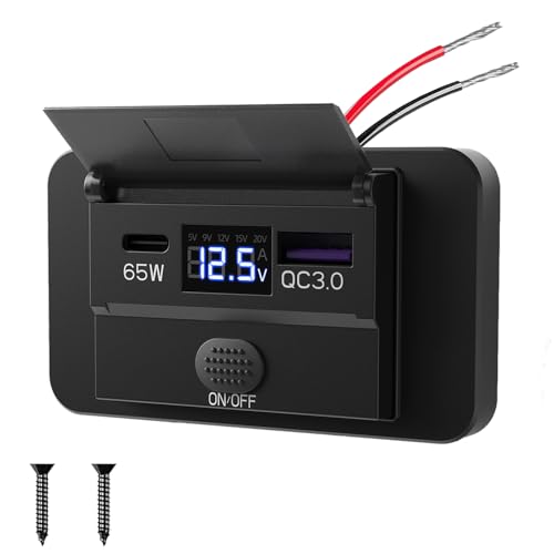 12V USB Outlet 83W PD 65W QC 18W Surface Mount Switch Voltmeter RV Marine