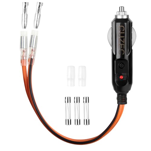 Cigarette Lighter Male Plug 12V Fused Replacement 1 Pack, Male Cigarette Lighter Plug Adapter with Leads & LED Light, 12v Plug Connector Socket 1FT 12AWG Extension Cable with 30A Fuse (0.5ft/15cm) - size: 0.5ft/15cm
