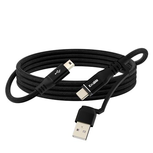 2 in 1 Mini USB Cable 4FT, USB C/A to Mini USB Cable Charging Cord for GoPro Hero 3+, PS3 Controller, MP3 Player, Dash Cam, Digital Camera, GPS Receiver, PDAs, TI-84+ CE, Snowball iCE Mic and More - size: 4FT