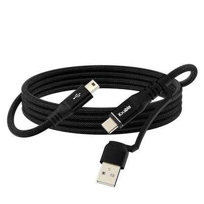 2 in 1 Mini USB Cable 4FT, USB C/A to Mini USB Cable Charging Cord for GoPro Hero 3+, PS3 Controller, MP3 Player, Dash Cam, Digital Camera, GPS Receiver, PDAs, TI-84+ CE, Snowball iCE Mic and More - size: 4FT