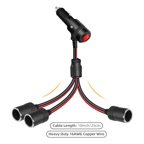GELRHONR 12V 1 to 3 Cigarette Lighter Splitter Power Adapter, 3 Way Cigarette Lighter Extension Cord with ON OFF Switch, Male Plug to Dual Female Socket Extension Cable-30CM (1 to 3) - size: 0.3M, style: 1 to 3