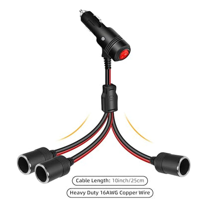 GELRHONR 12V 1 to 3 Cigarette Lighter Splitter Power Adapter, 3 Way Cigarette Lighter Extension Cord with ON OFF Switch, Male Plug to Dual Female Socket Extension Cable-30CM (1 to 3) - size: 0.3M, style: 1 to 3