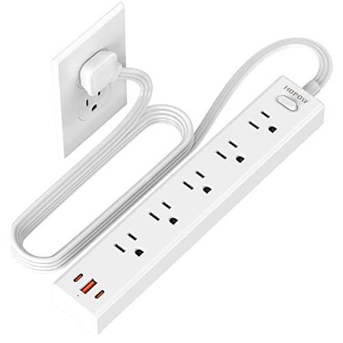 6FT Surge Protector Power Strip, 1700J, 5AC&1A2C, Flat Plug Extension Cord - color: White, size: 6 Ft