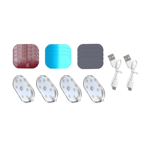 4PCS Car Interior Wireless Led Lights, 6 Bright LED Lamp Beads Magnetic Vehicle Ambient Light, Portable Touch USB Rechargeable Automotive Night Lighting Accessories, Universal Fit (White) - color: White, size: Touch Control
