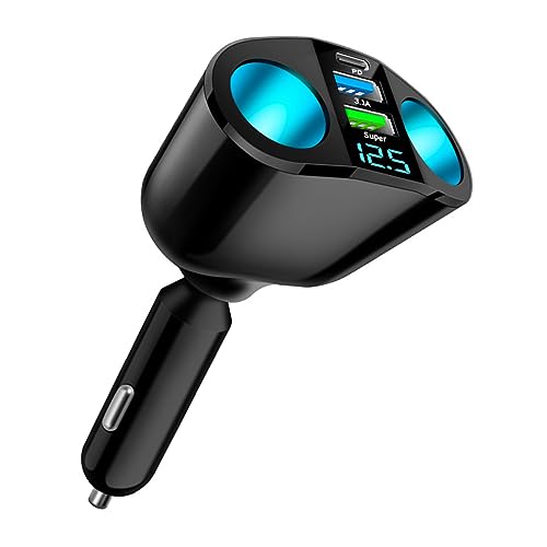 Cigarette Lighter Splitter, USB 2.4A & QC3.0 Type C with 2 Socket Cigarette Lighter Adapter, 12V/24V 120W Car Charger Splitter for GPS Dash Cam Laptop Cell Phone iPhone 14/13/12/11 (A+C 66W)
