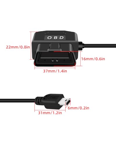 OBD2 to Mini USB Power Cable for Dash Camera, Mini USB Adapter Hardwire Charger Cable with Switch Button 24 Hours Surveillance and Acc 2 Mode 12-24 V to 5V/3A 11.5FT(SMiniR) - style: MINI USB