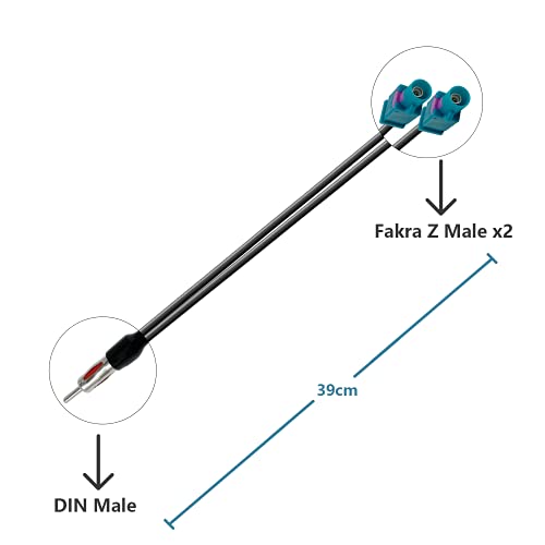 Splitter Cable DIN Male to Dual Fakra Z Male Car Radio Antenna Splitter Cable Fakra Z Plug to DIN Plug to Cable RG174 39CM/15IN for AM/FM Car Radio Antenna - size: Dual Fakra DIN