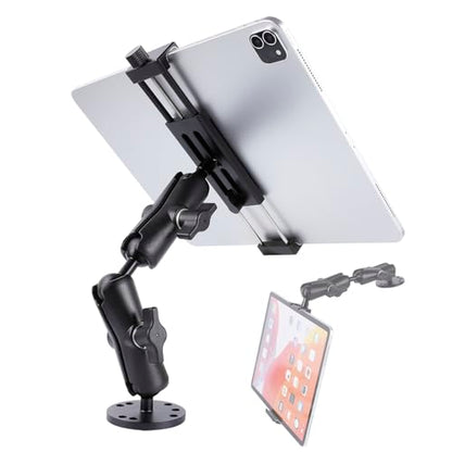 All-Aluminum Heavy Duty Drill Base Tablet Holder Mount for 4.7"-15" iPad Pro,Mini,Samsung Galaxy Tab, Surface, 360°Adjustable 2-Stage Arm Car Stand for Truck Dashboard Wall Desk Commercial Vehicle
