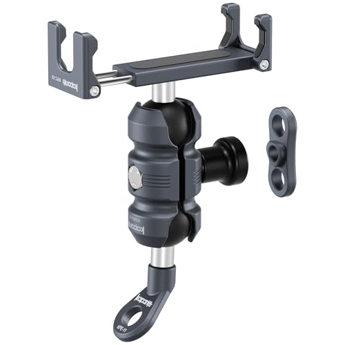 Motorcycle Phone Clip Kit, for 8-10mm Screw/Mirror Install, Anti-Theft Double Socket Arm/25mm Ball Top and Base, Suitable for Width of 2.56-3.74" Phone (KPS-04)