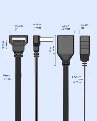 4 Inch USB Splitter Extension Cable, USB Male to Dual Female Adapter, 90 Degree Up Angle Right Angle Design, USB Port Expander for Car, CarPlay, Charging Devices and Data Transfer