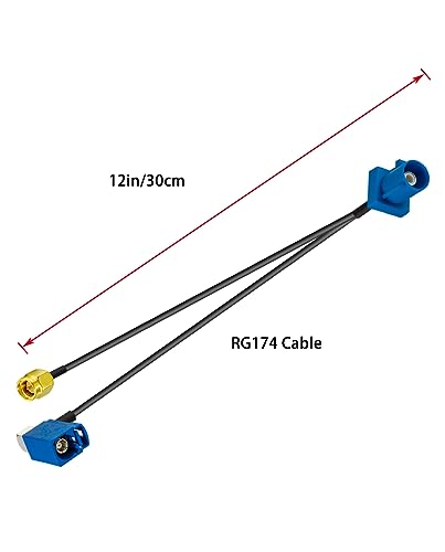 Fakra C GPS Antenna Extension Coaxial Cable Fakra C Male to SMA Male and Fakra C Female Y Type Pigtail Cable RG174 12in/30cm for Car Radio