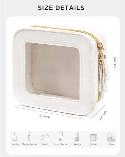 LETGO Mini Makeup Bag,Clear Makeup Bag Cute Travel Makeup Case Pouch Purse Essentials Car Accesories for Women,Travel Essentials Organizers (Off White, Mini-Chic) - color: Off White, style: Mini-chic